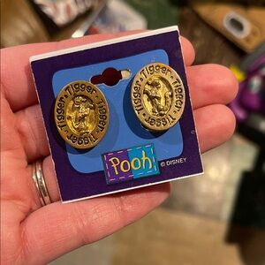Vintage Winnie the Pooh tigger clip on gold earrings